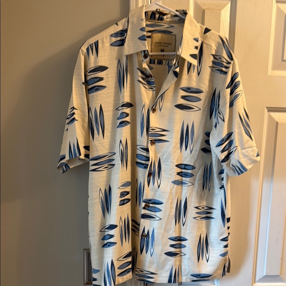 Island Republic Men's Cream and Blue Patterned Shirt